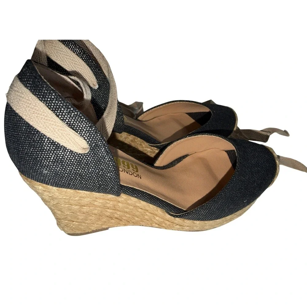 Twiggy London Espadrille Wedge Heels Navy‎ Metallic Lace Up Women's Shoes sz5